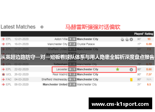 从英超边路防守一对一短板看球队体系与用人隐患全解析深度盘点报告
